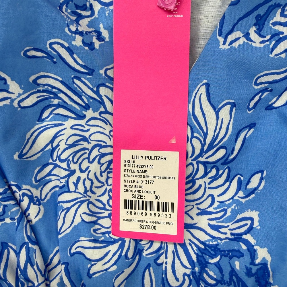 Lilly Pulitzer Ezralyn Maxi Dress Womens 00 Boca Blue Floral Puff Sleeve Cotton - Picture 10 of 14